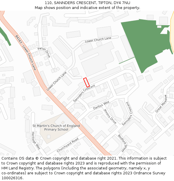 110, SANNDERS CRESCENT, TIPTON, DY4 7NU: Location map and indicative extent of plot