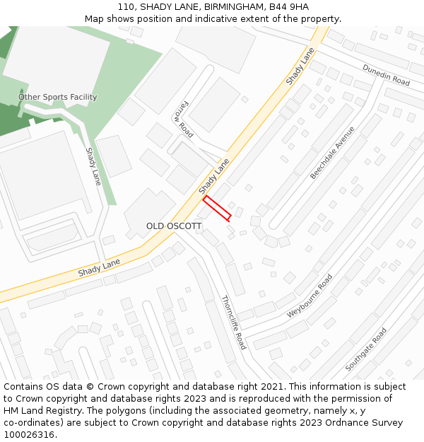 110, SHADY LANE, BIRMINGHAM, B44 9HA: Location map and indicative extent of plot