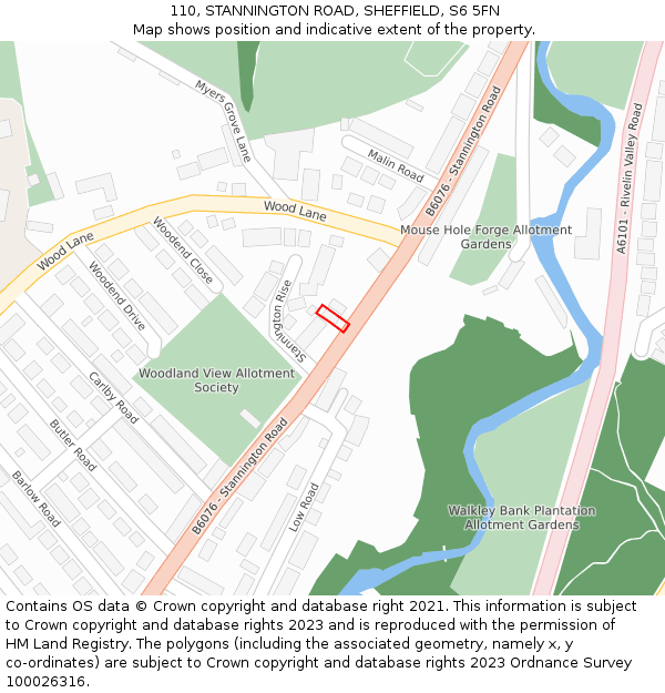 110, STANNINGTON ROAD, SHEFFIELD, S6 5FN: Location map and indicative extent of plot