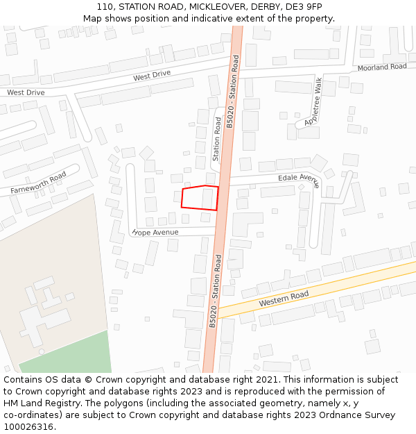 110, STATION ROAD, MICKLEOVER, DERBY, DE3 9FP: Location map and indicative extent of plot