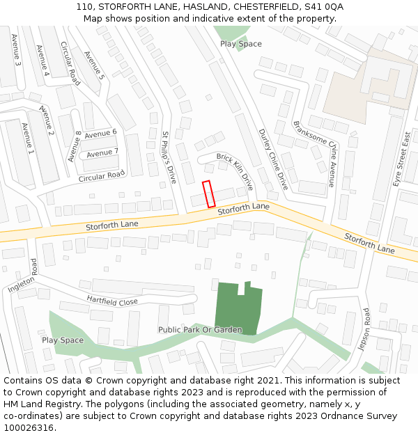 110, STORFORTH LANE, HASLAND, CHESTERFIELD, S41 0QA: Location map and indicative extent of plot