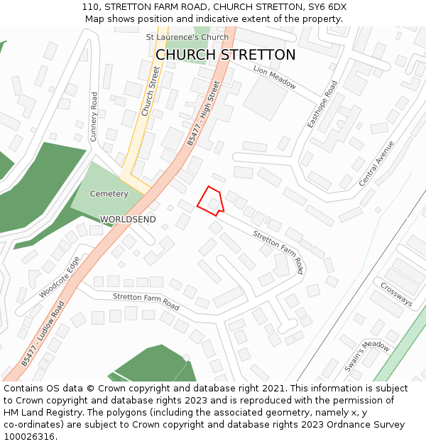 110, STRETTON FARM ROAD, CHURCH STRETTON, SY6 6DX: Location map and indicative extent of plot