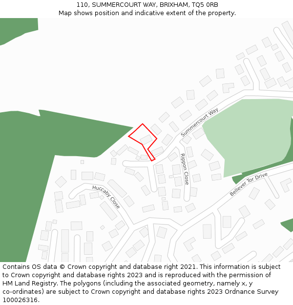 110, SUMMERCOURT WAY, BRIXHAM, TQ5 0RB: Location map and indicative extent of plot