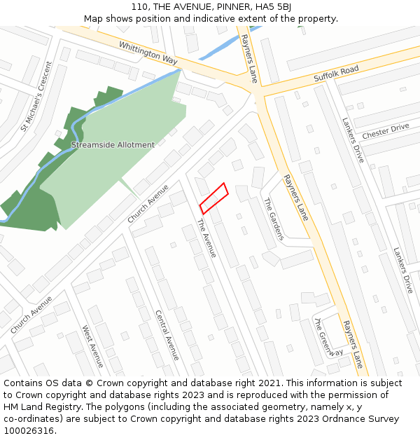 110, THE AVENUE, PINNER, HA5 5BJ: Location map and indicative extent of plot