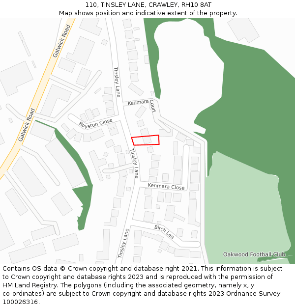 110, TINSLEY LANE, CRAWLEY, RH10 8AT: Location map and indicative extent of plot