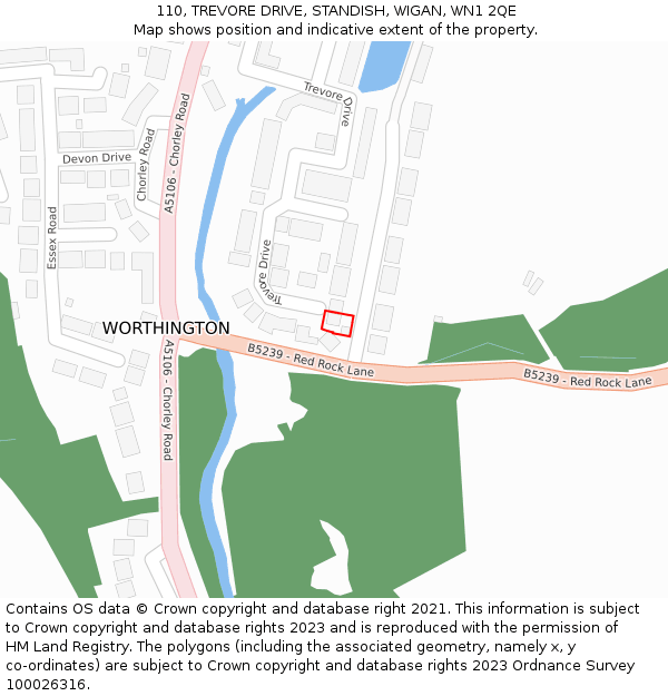 110, TREVORE DRIVE, STANDISH, WIGAN, WN1 2QE: Location map and indicative extent of plot