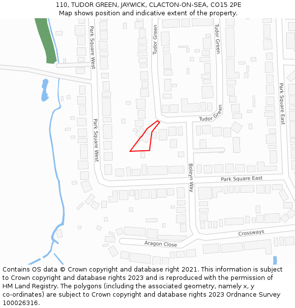 110, TUDOR GREEN, JAYWICK, CLACTON-ON-SEA, CO15 2PE: Location map and indicative extent of plot