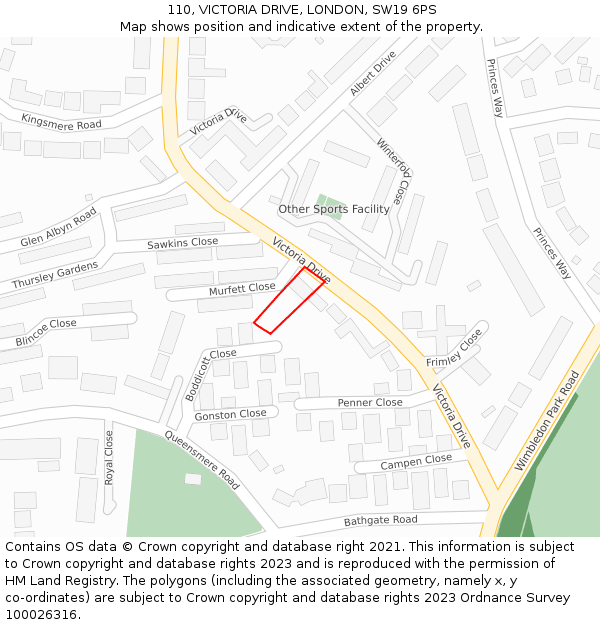 110, VICTORIA DRIVE, LONDON, SW19 6PS: Location map and indicative extent of plot