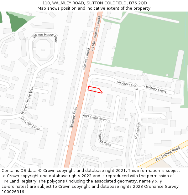 110, WALMLEY ROAD, SUTTON COLDFIELD, B76 2QD: Location map and indicative extent of plot