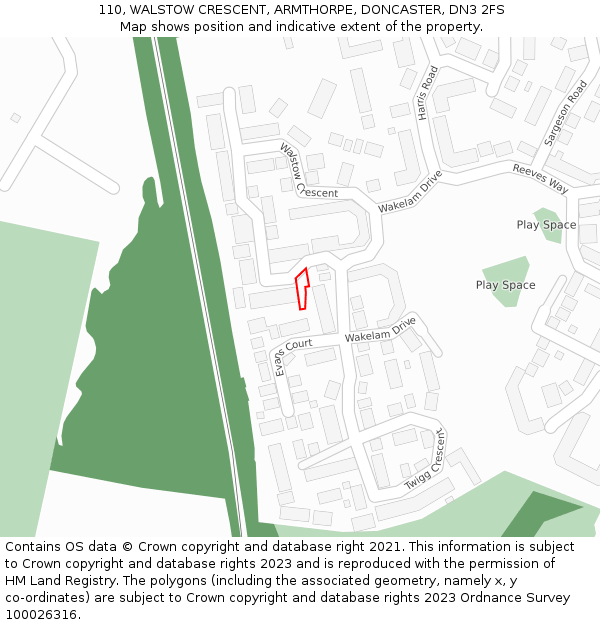 110, WALSTOW CRESCENT, ARMTHORPE, DONCASTER, DN3 2FS: Location map and indicative extent of plot