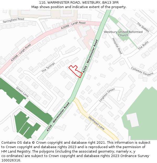 110, WARMINSTER ROAD, WESTBURY, BA13 3PR: Location map and indicative extent of plot