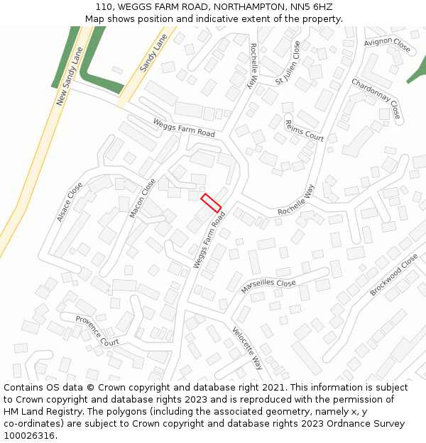 110, WEGGS FARM ROAD, NORTHAMPTON, NN5 6HZ: Location map and indicative extent of plot