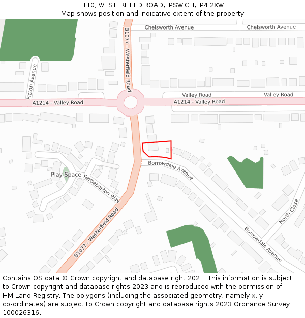110, WESTERFIELD ROAD, IPSWICH, IP4 2XW: Location map and indicative extent of plot