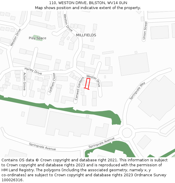 110, WESTON DRIVE, BILSTON, WV14 0UN: Location map and indicative extent of plot