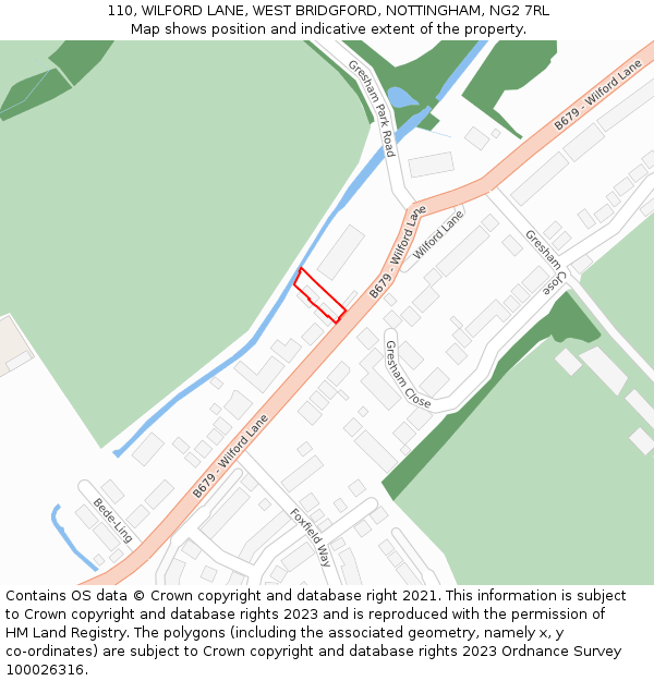 110, WILFORD LANE, WEST BRIDGFORD, NOTTINGHAM, NG2 7RL: Location map and indicative extent of plot