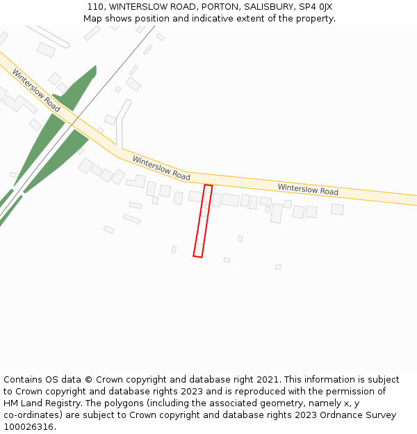 110, WINTERSLOW ROAD, PORTON, SALISBURY, SP4 0JX: Location map and indicative extent of plot