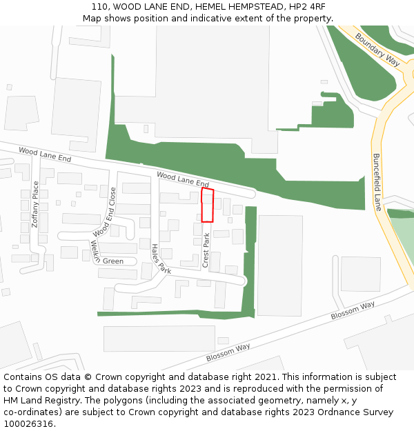 110, WOOD LANE END, HEMEL HEMPSTEAD, HP2 4RF: Location map and indicative extent of plot