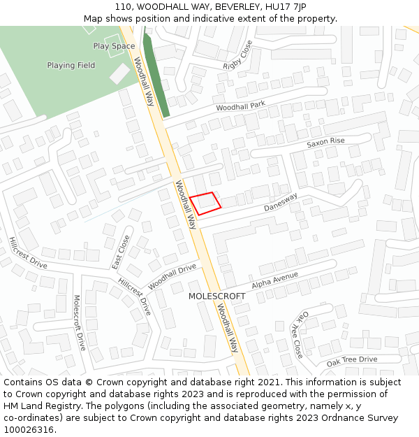 110, WOODHALL WAY, BEVERLEY, HU17 7JP: Location map and indicative extent of plot