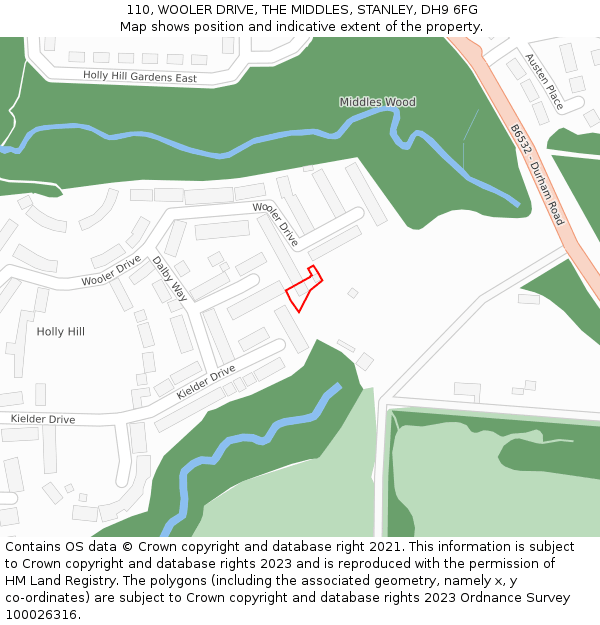 110, WOOLER DRIVE, THE MIDDLES, STANLEY, DH9 6FG: Location map and indicative extent of plot