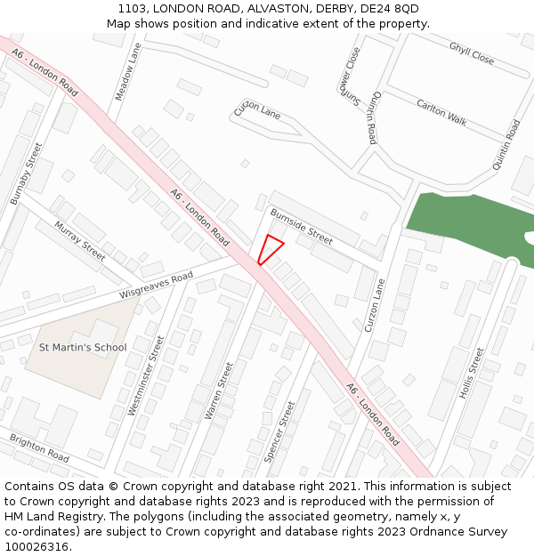 1103, LONDON ROAD, ALVASTON, DERBY, DE24 8QD: Location map and indicative extent of plot