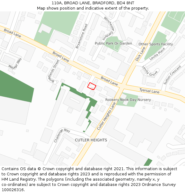 110A, BROAD LANE, BRADFORD, BD4 8NT: Location map and indicative extent of plot