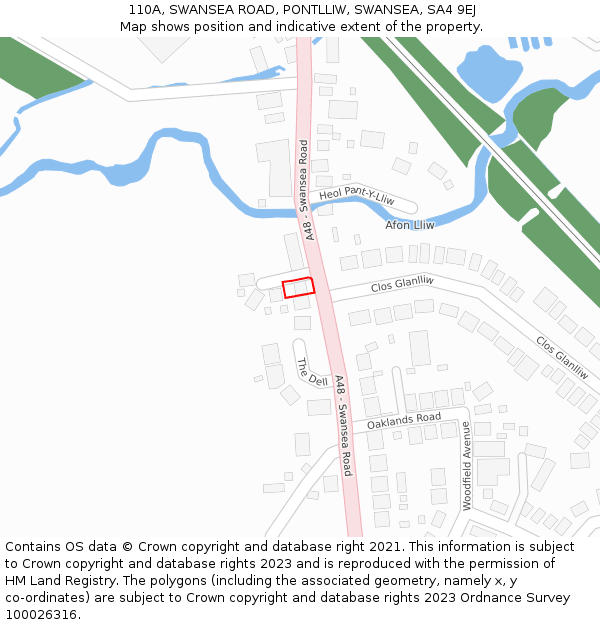 110A, SWANSEA ROAD, PONTLLIW, SWANSEA, SA4 9EJ: Location map and indicative extent of plot