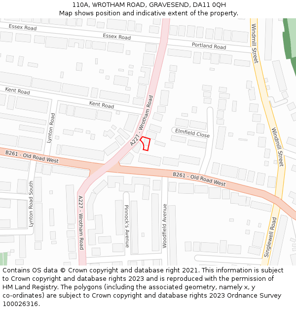 110A, WROTHAM ROAD, GRAVESEND, DA11 0QH: Location map and indicative extent of plot