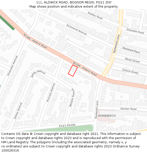 111, ALDWICK ROAD, BOGNOR REGIS, PO21 2NY: Location map and indicative extent of plot