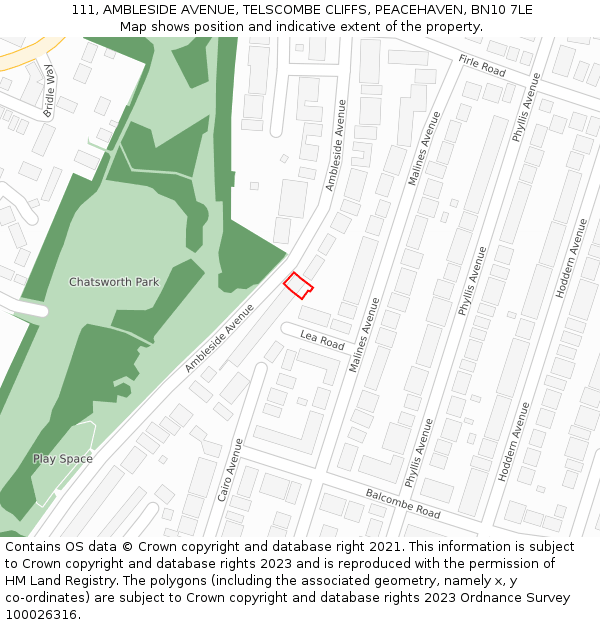 111, AMBLESIDE AVENUE, TELSCOMBE CLIFFS, PEACEHAVEN, BN10 7LE: Location map and indicative extent of plot