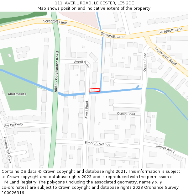 111, AVERIL ROAD, LEICESTER, LE5 2DE: Location map and indicative extent of plot