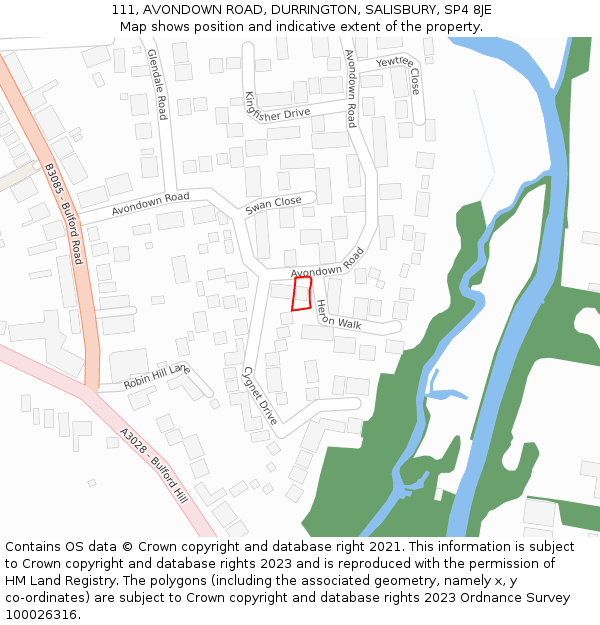 111, AVONDOWN ROAD, DURRINGTON, SALISBURY, SP4 8JE: Location map and indicative extent of plot