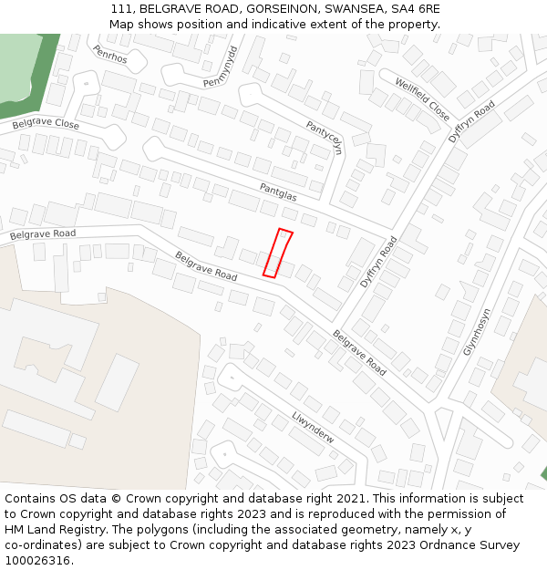 111, BELGRAVE ROAD, GORSEINON, SWANSEA, SA4 6RE: Location map and indicative extent of plot