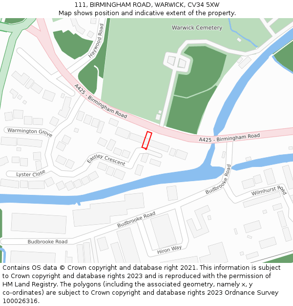 111, BIRMINGHAM ROAD, WARWICK, CV34 5XW: Location map and indicative extent of plot