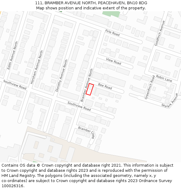 111, BRAMBER AVENUE NORTH, PEACEHAVEN, BN10 8DG: Location map and indicative extent of plot