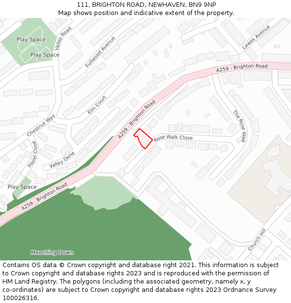 111, BRIGHTON ROAD, NEWHAVEN, BN9 9NP: Location map and indicative extent of plot