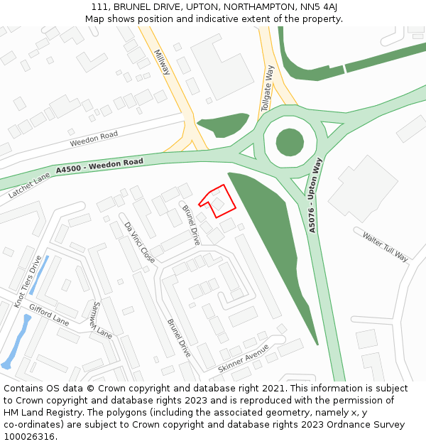 111, BRUNEL DRIVE, UPTON, NORTHAMPTON, NN5 4AJ: Location map and indicative extent of plot