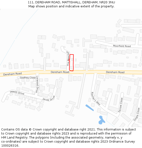 111, DEREHAM ROAD, MATTISHALL, DEREHAM, NR20 3NU: Location map and indicative extent of plot