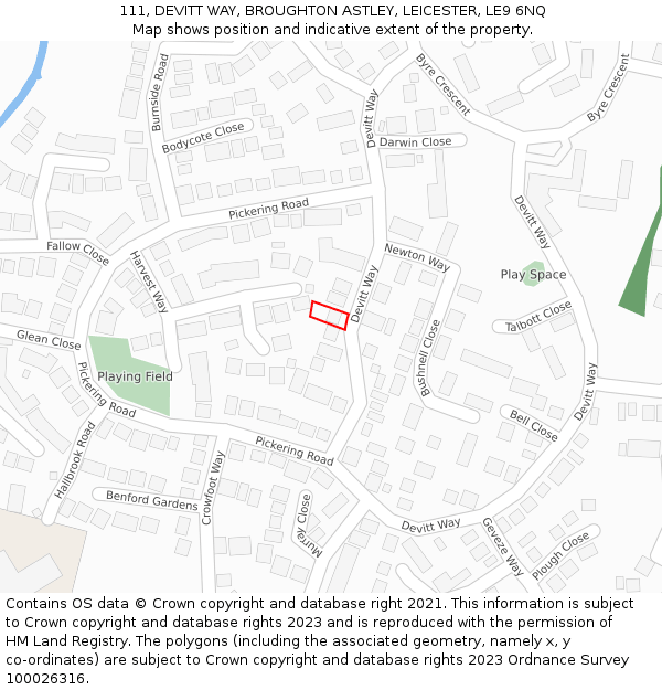 111, DEVITT WAY, BROUGHTON ASTLEY, LEICESTER, LE9 6NQ: Location map and indicative extent of plot