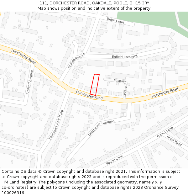 111, DORCHESTER ROAD, OAKDALE, POOLE, BH15 3RY: Location map and indicative extent of plot