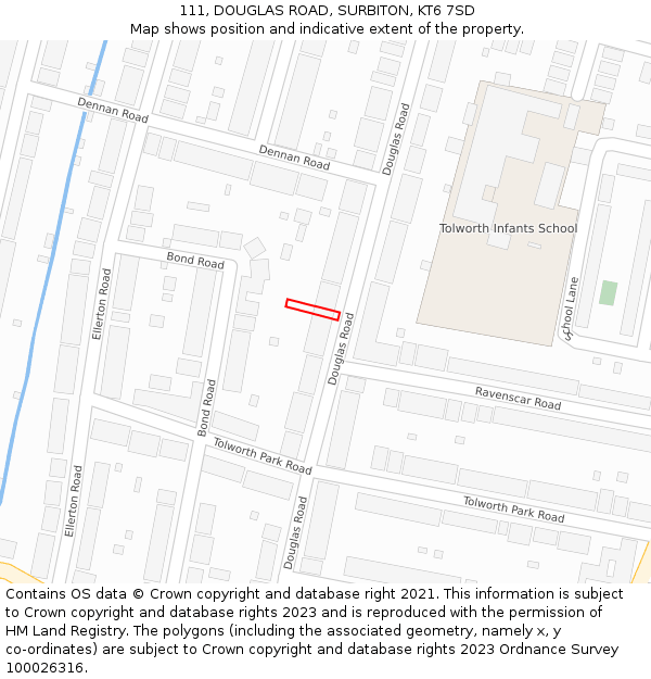 111, DOUGLAS ROAD, SURBITON, KT6 7SD: Location map and indicative extent of plot