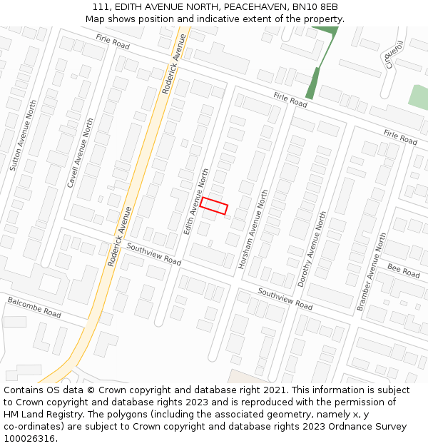 111, EDITH AVENUE NORTH, PEACEHAVEN, BN10 8EB: Location map and indicative extent of plot