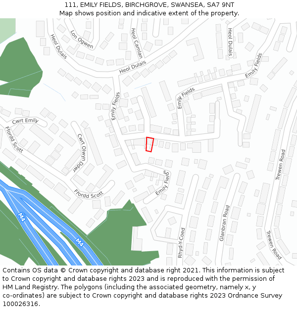 111, EMILY FIELDS, BIRCHGROVE, SWANSEA, SA7 9NT: Location map and indicative extent of plot