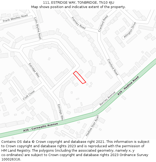 111, ESTRIDGE WAY, TONBRIDGE, TN10 4JU: Location map and indicative extent of plot