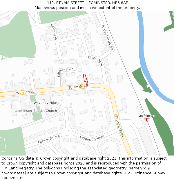 111, ETNAM STREET, LEOMINSTER, HR6 8AF: Location map and indicative extent of plot