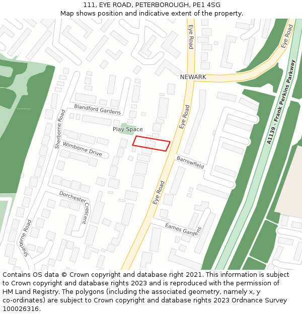 111, EYE ROAD, PETERBOROUGH, PE1 4SG: Location map and indicative extent of plot