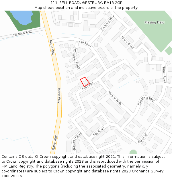 111, FELL ROAD, WESTBURY, BA13 2GP: Location map and indicative extent of plot