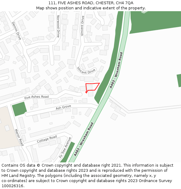 111, FIVE ASHES ROAD, CHESTER, CH4 7QA: Location map and indicative extent of plot