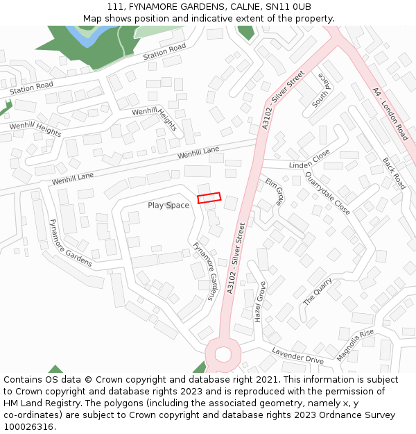 111, FYNAMORE GARDENS, CALNE, SN11 0UB: Location map and indicative extent of plot