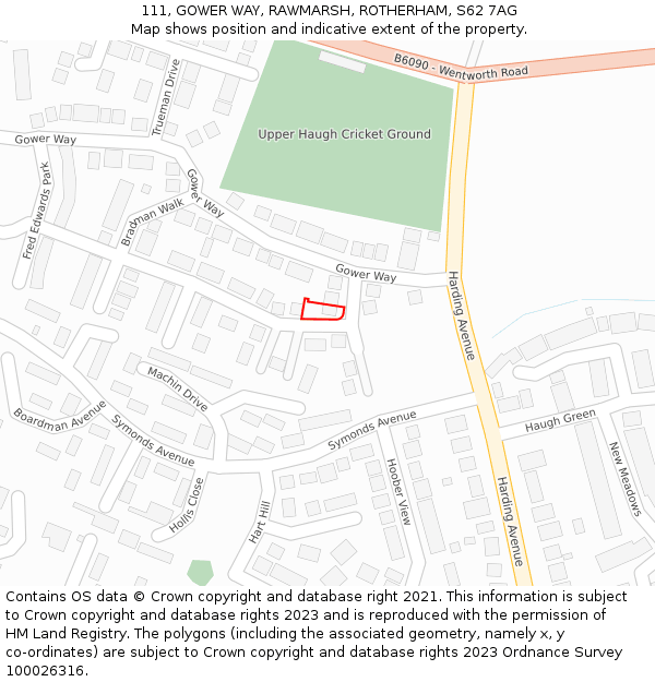 111, GOWER WAY, RAWMARSH, ROTHERHAM, S62 7AG: Location map and indicative extent of plot