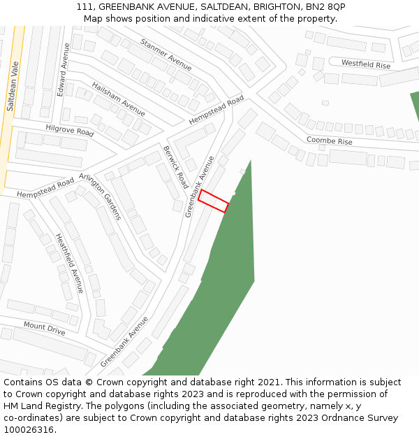 111, GREENBANK AVENUE, SALTDEAN, BRIGHTON, BN2 8QP: Location map and indicative extent of plot